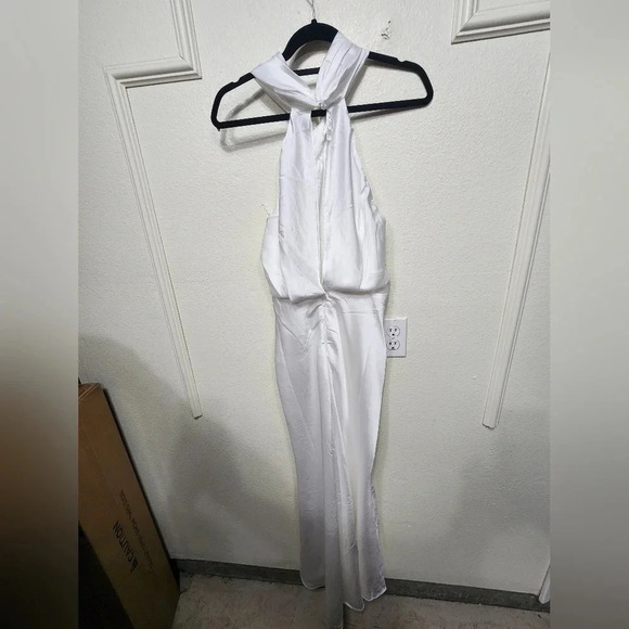 Lulu's Halter White Satin Halter Neck Twist-Front Maxi Dress Wedding Bridal - Picture 11 of 14